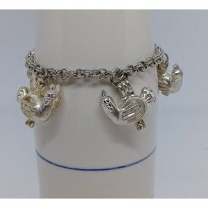 Chicken Charm Bracelet Silvertone Toggle Clasp